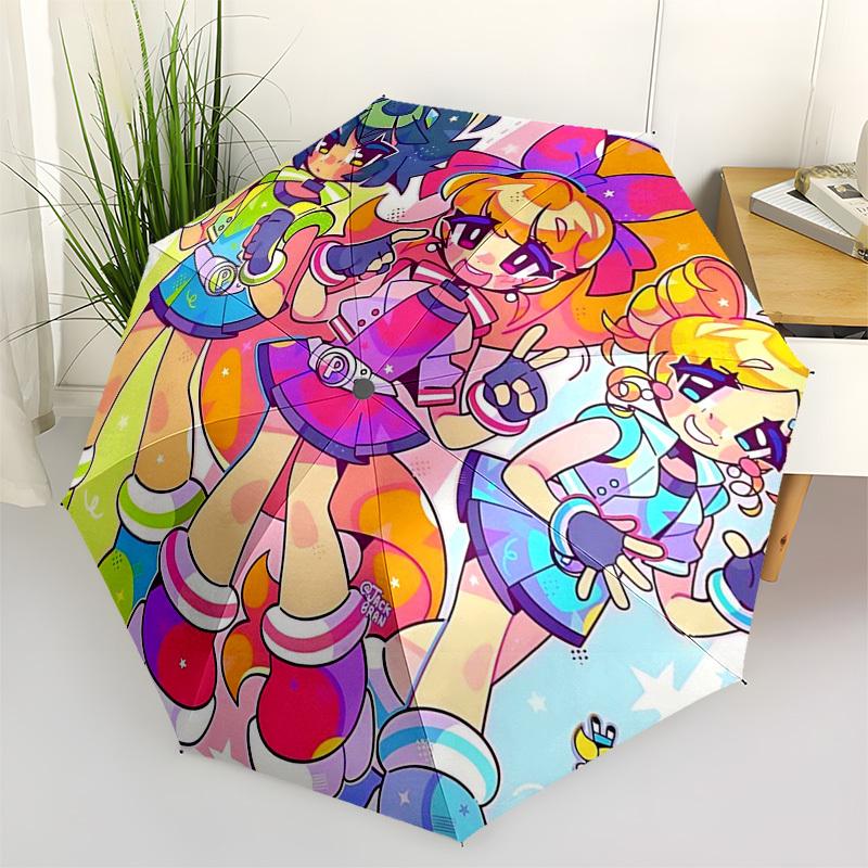 

1pc Powerpuff Girls Automatic Opening/Closing Outdoor Umbrella with Portable Tri-Fold Design, 8-Rib Iron Frame Outdoor for Fans, Travelers, Daily