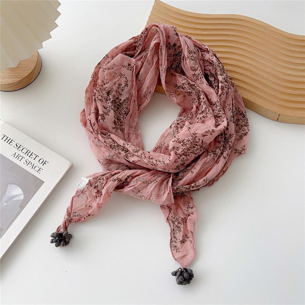 Women's Vintage Japanese Tie-Dye Cotton Linen Silk Scarf - Versatile, Lightweight, and Elegant for Spring and Autumn