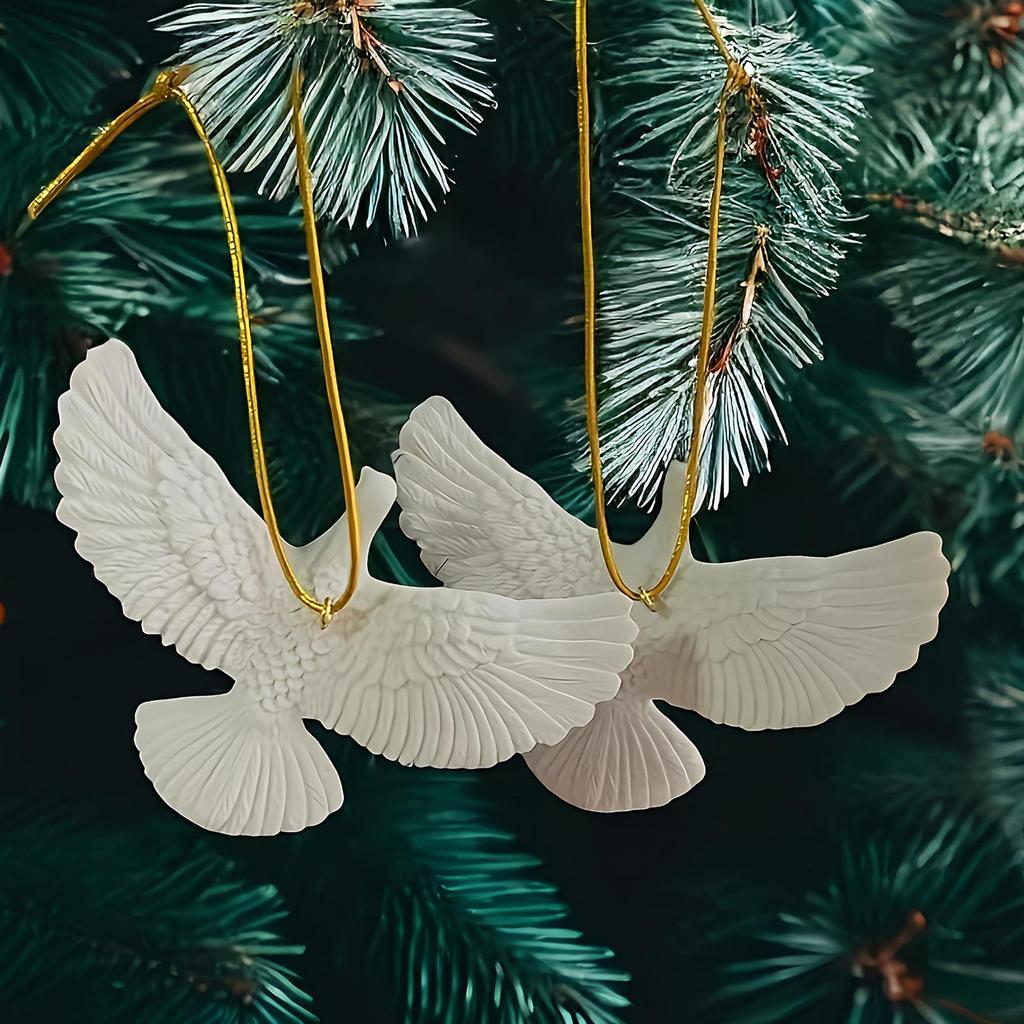 4PCS Friendship Pigeons Christmas Decoration Resin White Peace Love Joy Bird Decoration Christmas Tree Bird Ornaments