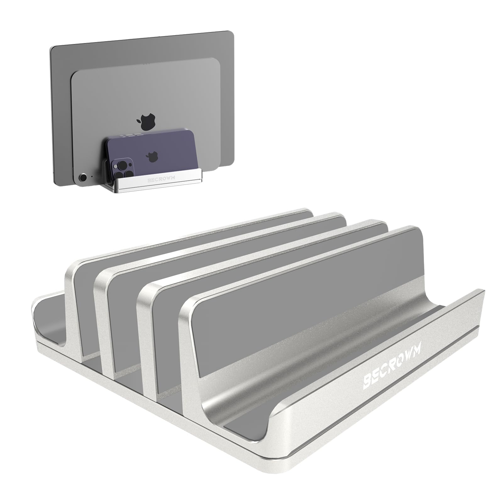 

BECROWM Vertical Laptop Holds 5 Adjustable Aluminum Alloy Clamshell Stand for MacBook Microsoft Surface Stand, Computers, Width, Pro/Air, (Silver)