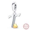 925 Silver Charm Beads Classic Gold Heart-Shaped 26 Letters Pendant For Bracelet DIY Charm Birthday Jewelry