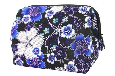 Uni Made In Futago Chirimen Japanese Pattern Wire Pouch Sakura (0113-7) Seni, Japan, [Hikita (Navy)]