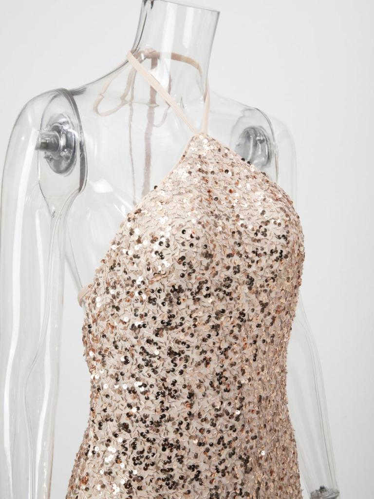 2025 Women's Sequin Halter A-Line Evening Dress