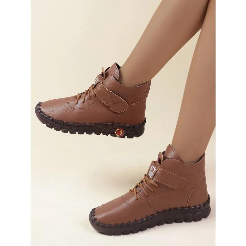 New Spring Casual Women Shoes Platform Loafers Lace Up Leather Flats Slip-On Mom Shoe Mujer Zapatos Chaussure Femme