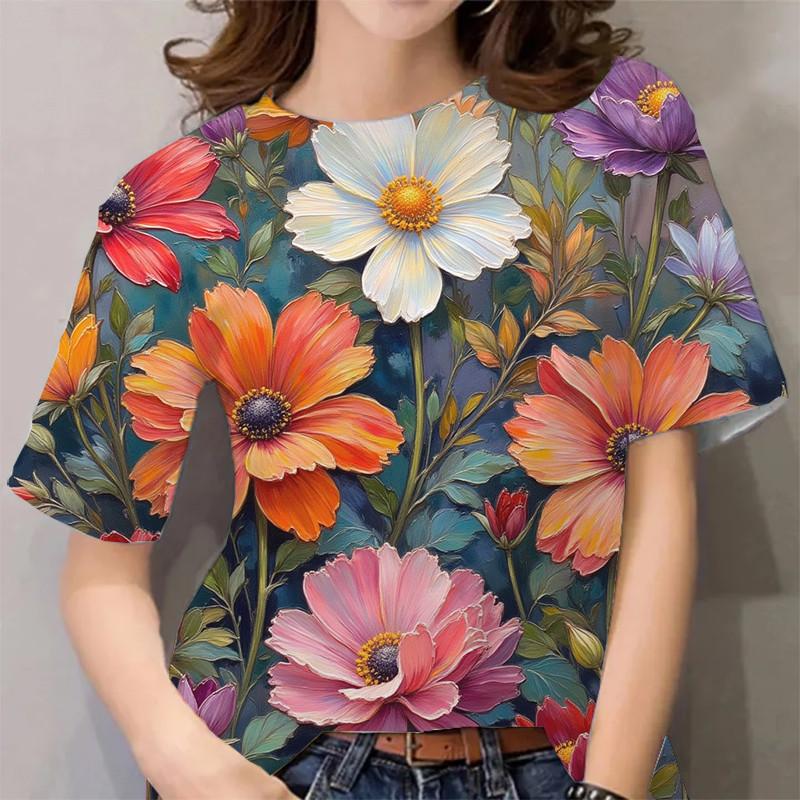 Women's printed short sleeved casual T-shirt retro street style
