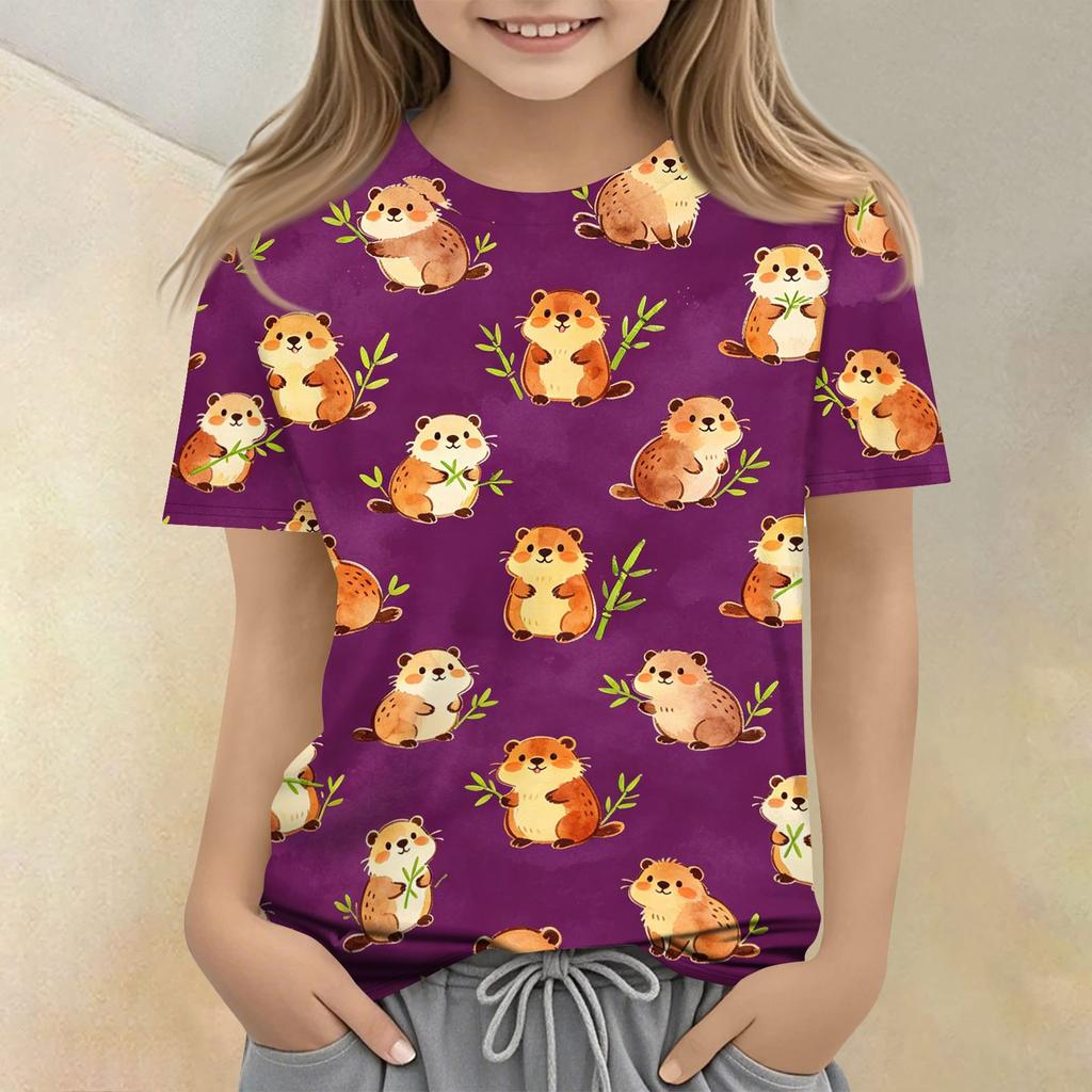 Kids Animal Print Crew Neck Short Sleeve Casual Loose Fit T Shirt Top Soft Comfortable Fabric Suitable for Daily Wear and Playtime