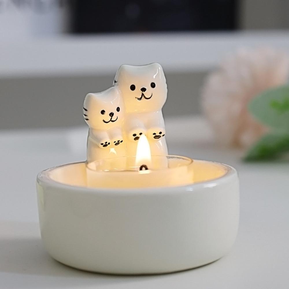 Ceramic Cartoon Animal Candle Holder Heat Resistant Tealight Holder Desktop Candelabrum Bed Room