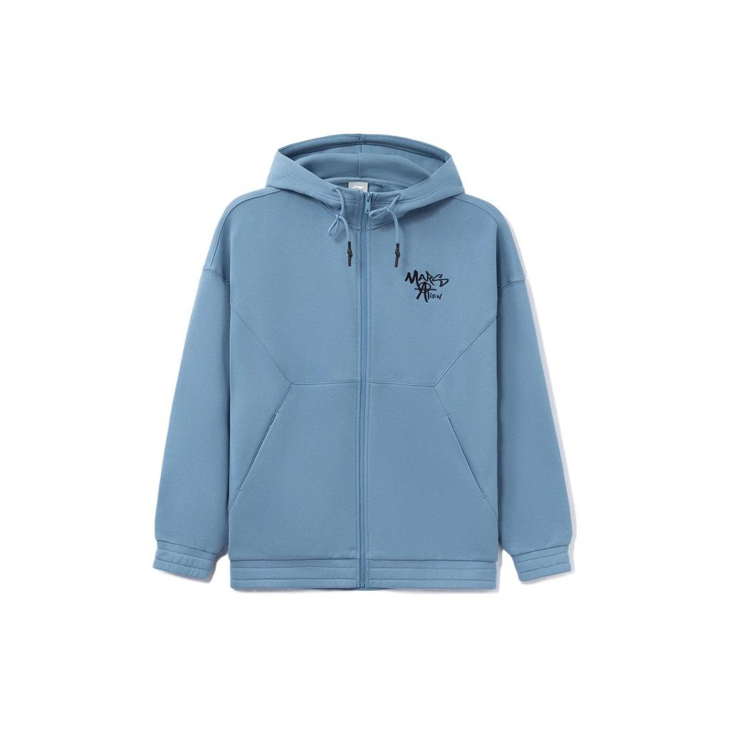 Li Ning CF Sports Fashion Series Letter Print Casual Hooded Zip-Up Sweatshirt Men Sweatshirt Indigo-Blue AWDRG17-2