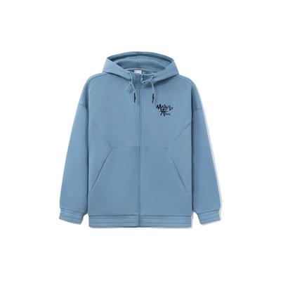 Li Ning CF Sports Fashion Series Letter Print Casual Hooded Zip-Up Sweatshirt Men Sweatshirt Indigo-Blue AWDRG17-2