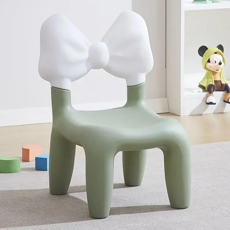 Nordic Style Cute Plastic Bow Shaped Backrest Cartoon Office Desk Chair Child Dining Chair  Bedroom Living Room Stool Furniture