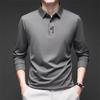 Spring Autumn Men's Business Casual Long Sleeved Shirt with Badge Solid Color Polo Shirt  Breathable Comfortable Versatile Top