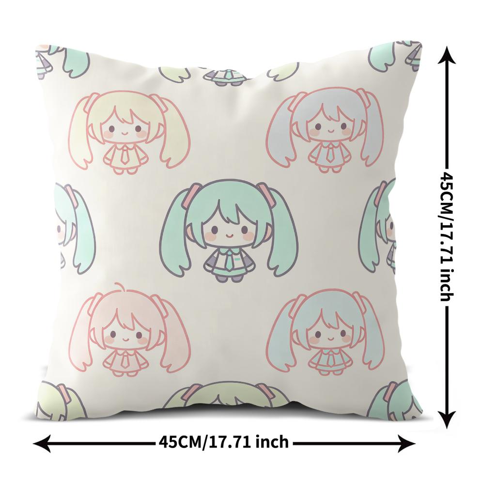Chibi Hatsune Miku Anime Throw Pillow, Digital Print Decorative Cushion Accent Pillow, Includes Pillow Core For Sofa Bedroom Car