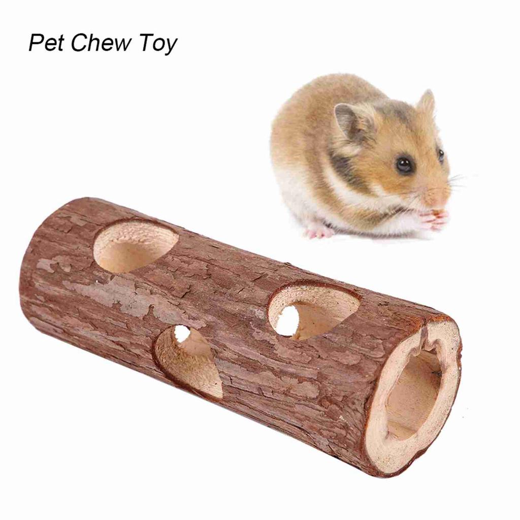 Wooden Animal Tunnel Exercise Tube Chew Toy for Rabbit Ferret Hamster Guinea Pig