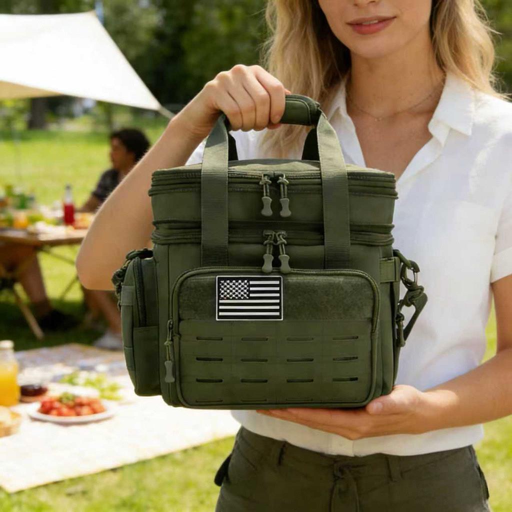 Lunch Box Expandable Heavy Duty Leak Proof Insulated Cooler Bag For Outdoor Activities Camping MOLLE Webbing