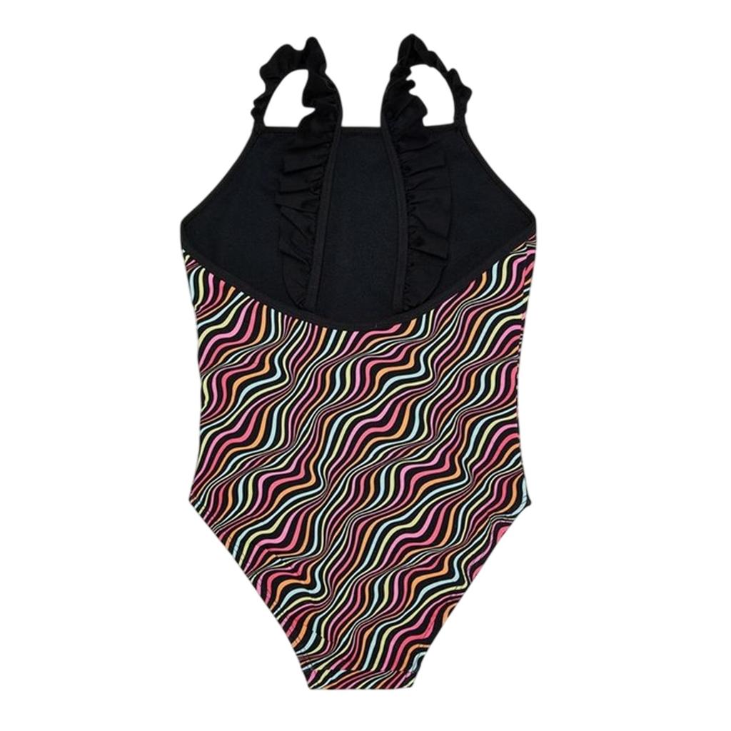 Threadbare Girls Wavy Striped Frill One Piece Swimsuit
