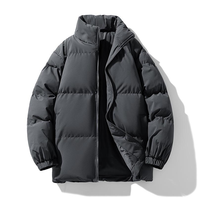 Solid Color Men's Autumn Winter Plus Plush Thick Casual Versatile Zipper Jacket Stand Collar Warm Loose Bread Jacket