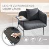 Modern single armchair with comfortable fabric backrest and two storage compartments, complemented by a practical side table.