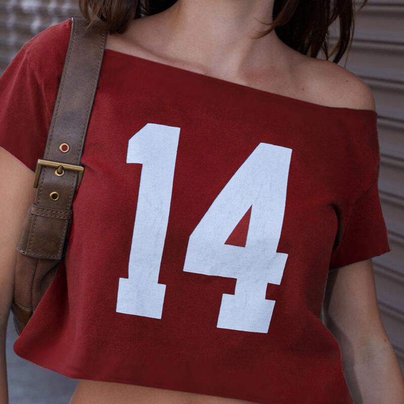 European and American Digital Printed Summer Fashion Personality Short Style Crop Top with Exposed Navel and One Shoulder T-shirt Top