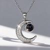100 Languages Projection Moon Pendant Necklace in Gold-Plated Titanium Steel