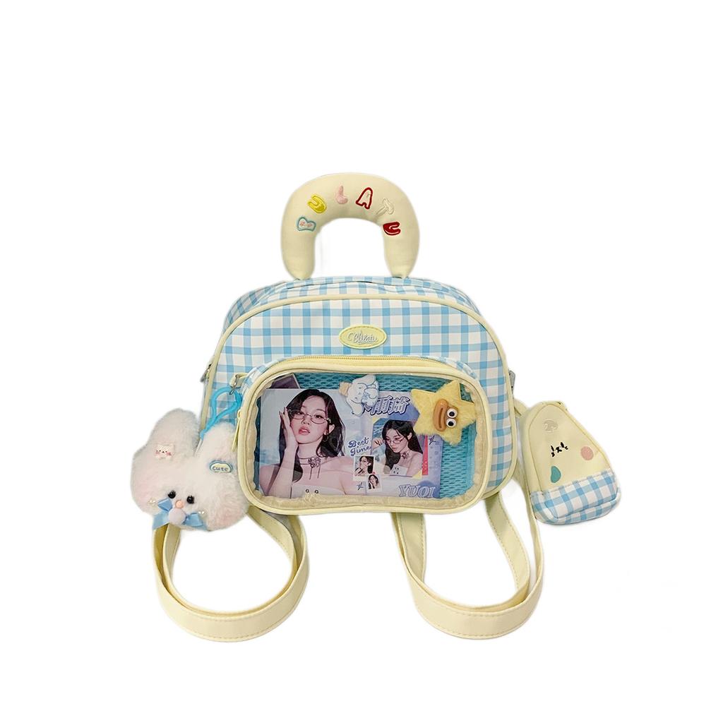 Schoolbag Korean ins wind transparent pain bag plaid oblique straddle bag going out commuting backpack girl shopping versatile shoulder bag