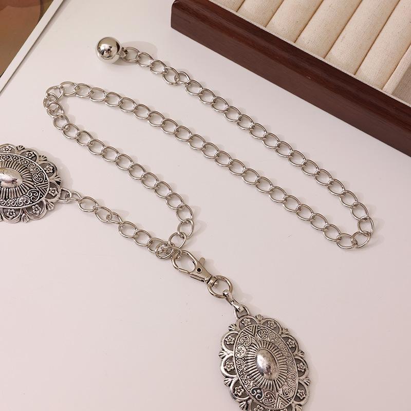 European and American Ancient Gold Blackened Western InS-style Metal Women's Waist Chain with Retro Carvings