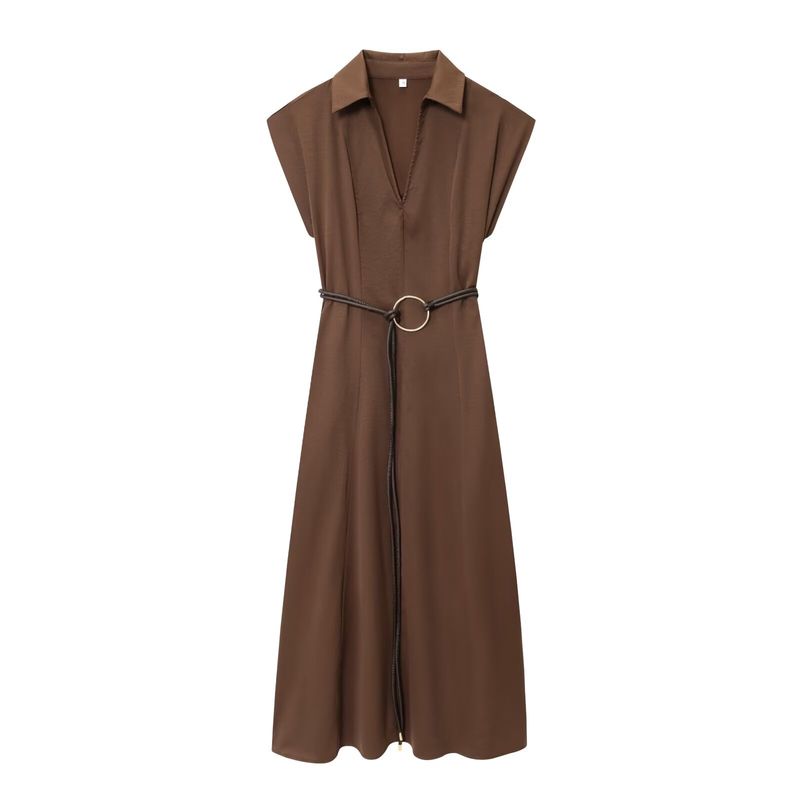 Kaslead New Women clothes Western Style Fashion With Belt Midi Dress 5029168