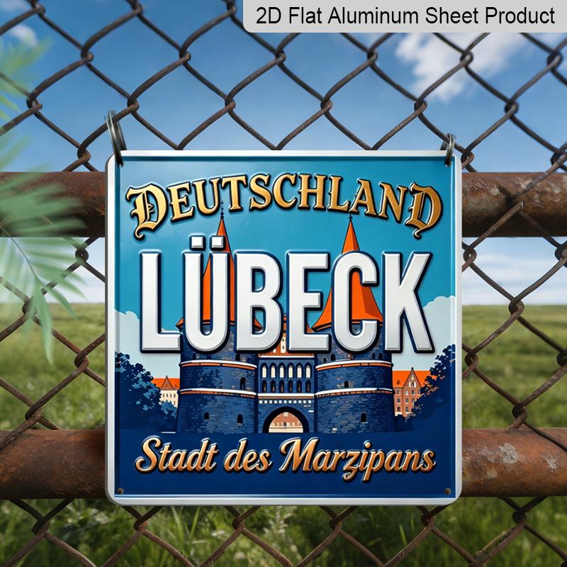 

2D Flat - 1pc, Vintage Metal Aluminum Decorative Sign, Lübeck, Outdoor Retro Wall Decor, Home Decoration Suitable for Garage, Porch, Garden, Gate 20*20cm