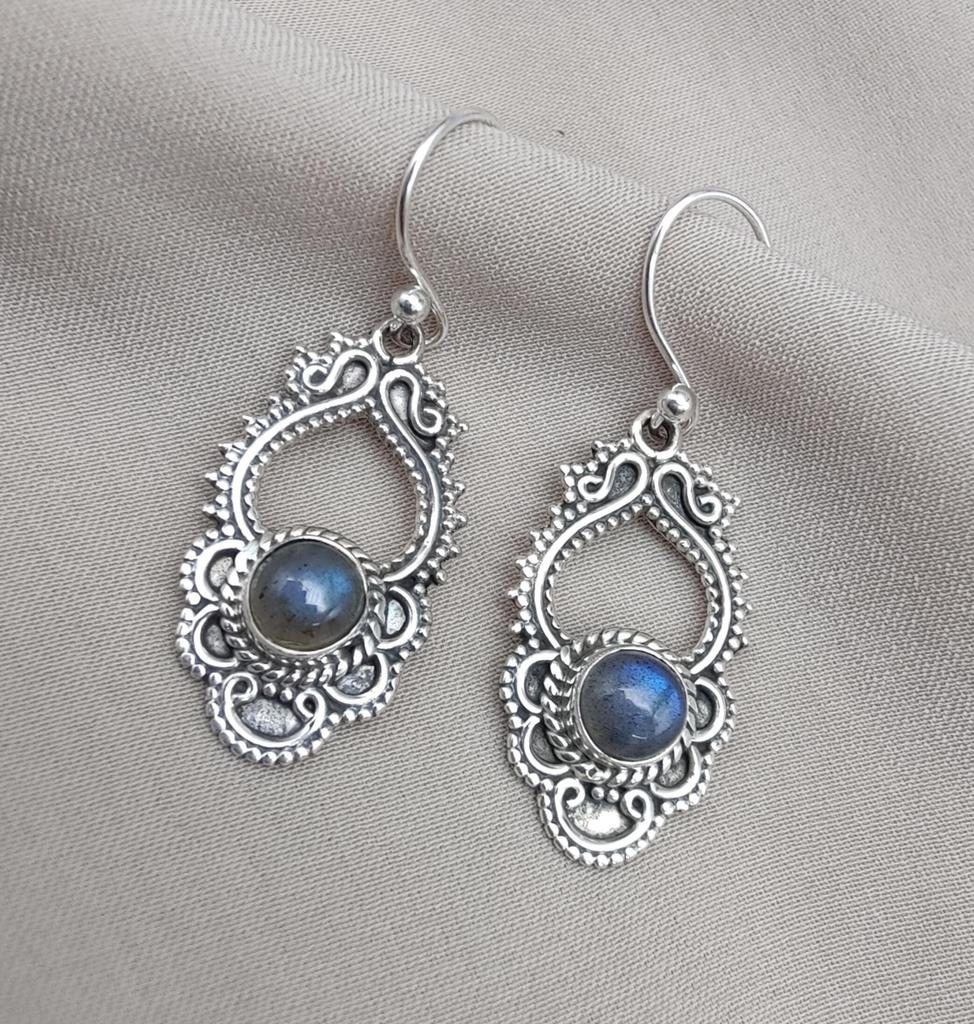 Labradorite Dangle Earrings: 925 Sterling Silver Boho Jewelry