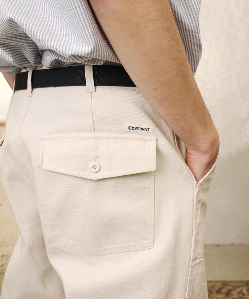 COVERNAT Wide Back Satin Fatigue Pants Olive
