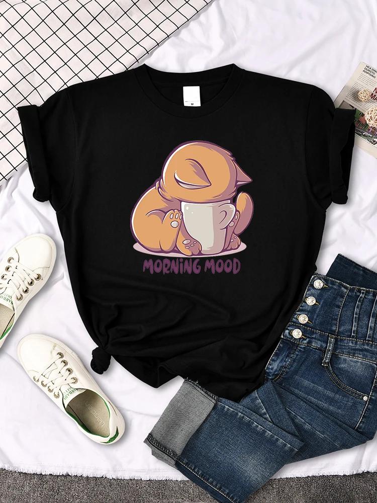 Mona Lisa T Shirts Funny Cat Lovely Cute Printed TShirt for WomenS Crewneck Gothic Women Tshirt Casual Female Tee Shirts