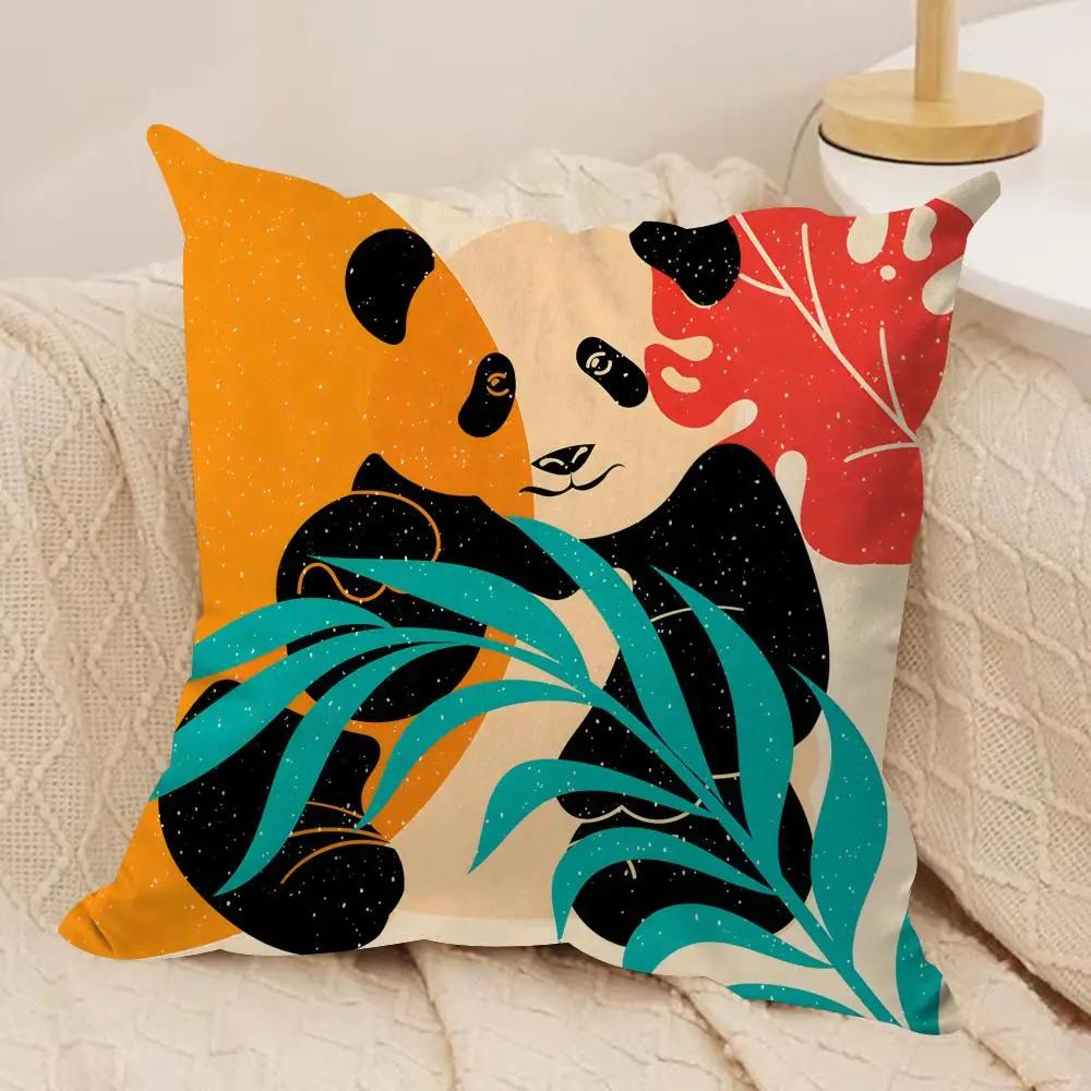 Panda tropical leaves Cushion Cover Silky Short Plush Invisible Zipper Dustproof Sofa Pillow Case for Home Decor