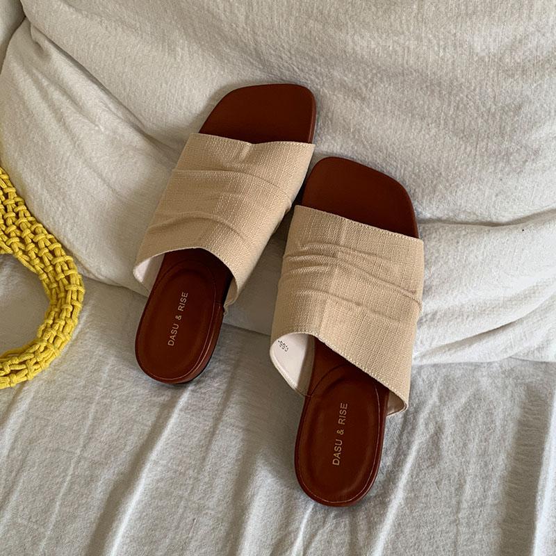 

Fashion New In Summer Beach Female Slides Women Flats Slippers Shoes Casual Fashion Square Toe Ladies Flats Slippers Sandals Shoes 35 бежевый
