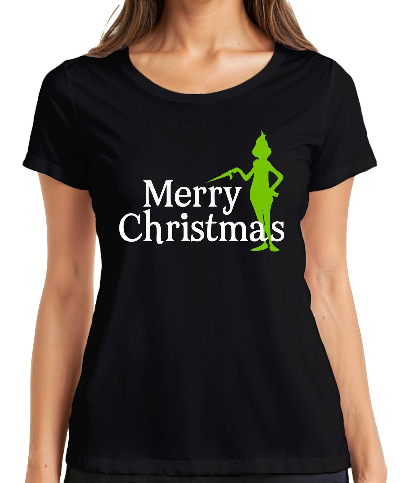 Merry Christmas grüne Silhouette weihnachtlich lustig Grinch Damen T-Shirt XS