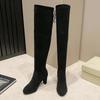 Women Black Over The Knee Boots Women Autumn Winter Sexy Transparent High Heels Long Boots Woman Slip on Sock Botas Plus Size 43