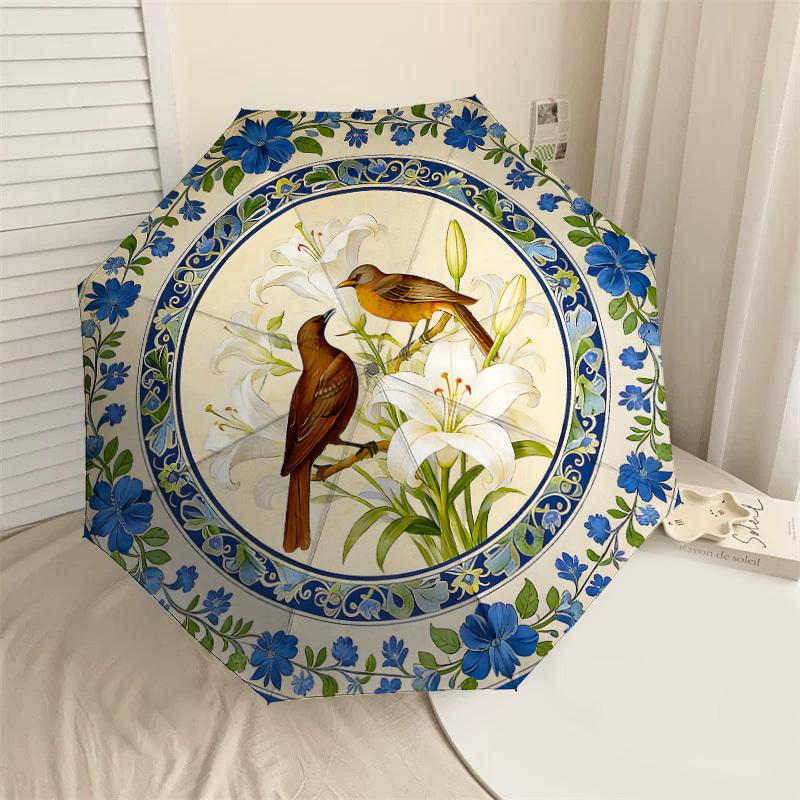

1PC Birds Flowers Umbrella-8-Rib Reinforced, Automatic Open, Lightweight & Durable, Cute Fashion Accessory for Outdoor-P2661