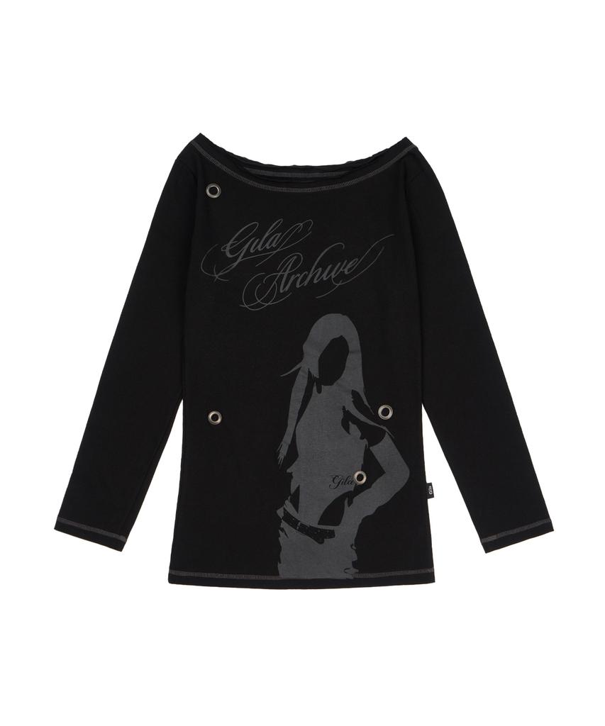 GILAARCHIVE One Shoulder Eyelet Long Sleeve_Black