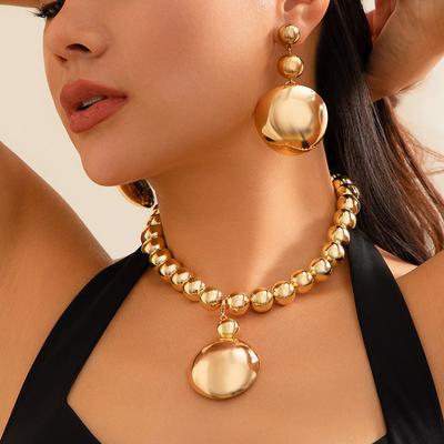 Ensemble de bijoux avec pendentif semi-circulaire détachable de style punk, collier, boucles d'oreilles et perles