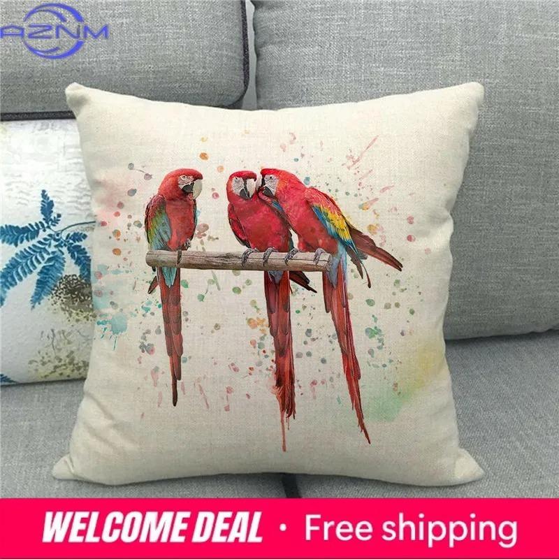 Home Decor Colorful Birds Print Decorative Throw Pillow Pattern Cushion Cover Suitable For Sofa Bedroom Car Pillow Cover