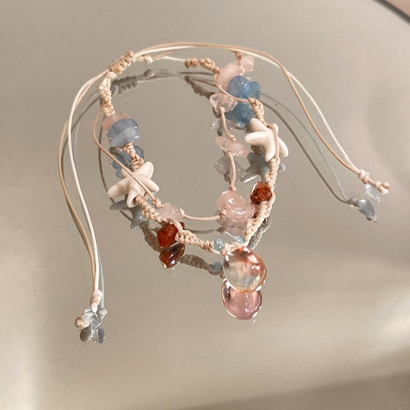 

Цветной браслет из натурального камня в виде морской звезды, плетеный, в форме капли воды, браслет со сладким характером, нишевое универсальное и высококлассное украшение.