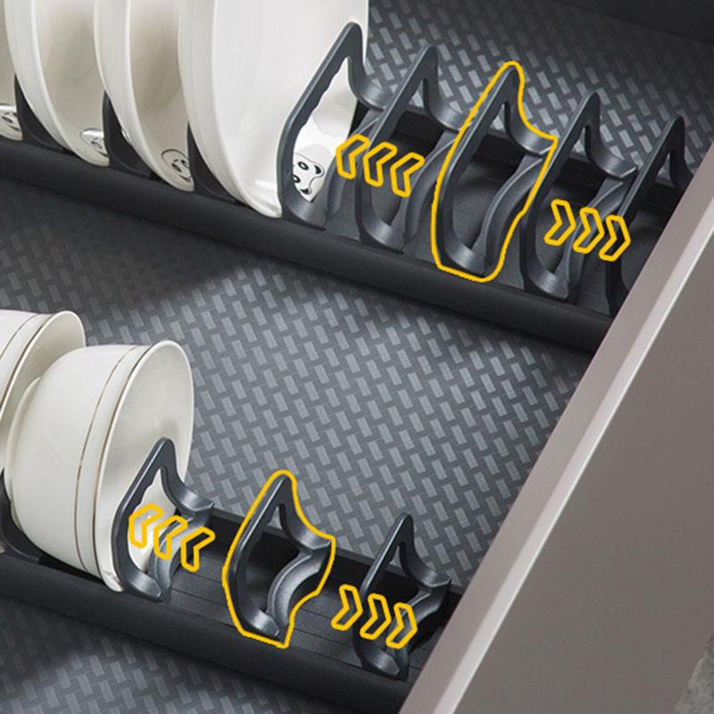 Kitchen Dish Organizer Space Aluminum Plate Holder Cabinet Bowl Storage Shelf Adjustable Tableware Storage Rack Dish Drainer