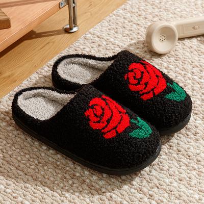 Pantoufles d'hiver pour femmes Rose Romantique Maison Chaleur Amour Passionné Confortable Loisirs Antidérapantes Chaussures en Coton Cadeau Amoureux Petite Amie