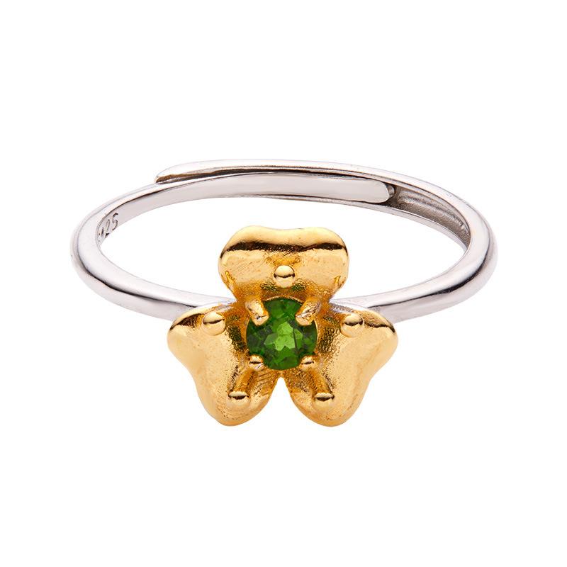 Multi-Color Cute Flower Colored Treasure Ring S925 Sterling Silver Inlaid Natural Colored Treasure Ring Women'S Fashion High-End Jewelry