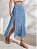 Spring-Summer Women's Floral Elastic Waist Slit Midi Skirt