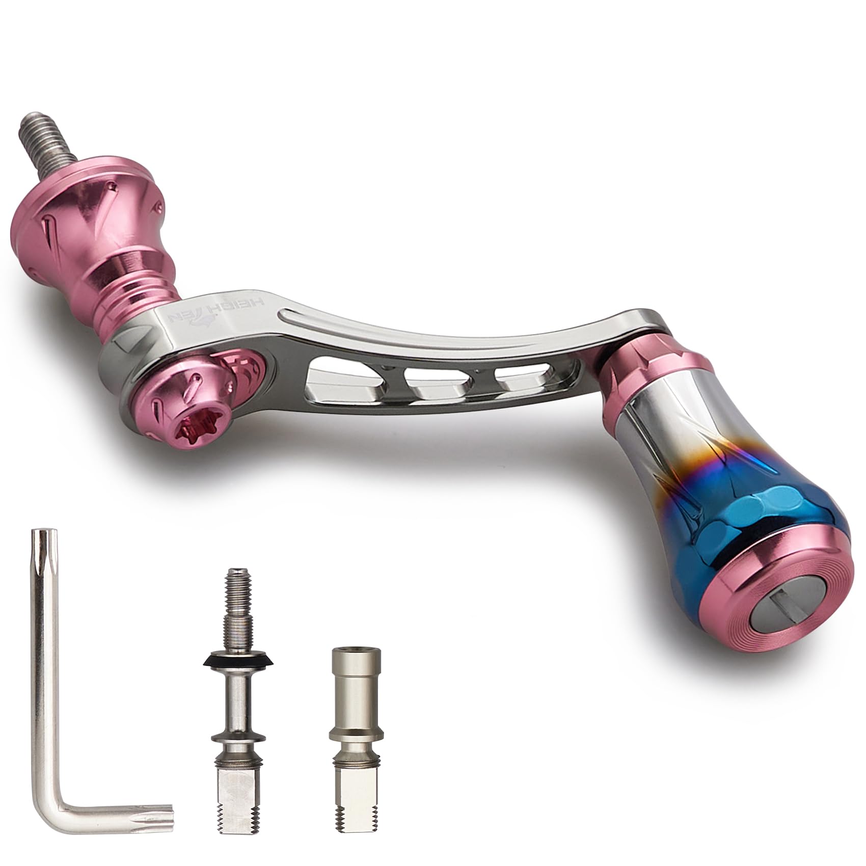 

HEIGHTEN Variable Reel Handle 20mm Burnt Aluminum Knob Shimano Daiwa Universal Spinning Reel Arch Aurora Series Sakura 45-50mm 6.8g (Gunmetal & Pink)