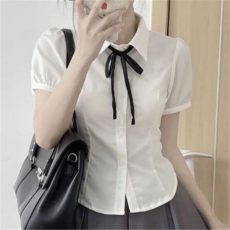 

Женская белая рубашка с пышными рукавами, облегающая талию - стиль академии чистой страсти M