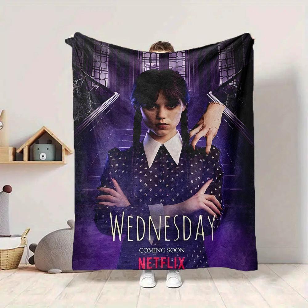 1Pc Wednesday Addams Returns Flannel Blanket, Soft And Comfortable, Casual Warm, Camping Travel, Christmas, Halloween Xmas Gift L1174