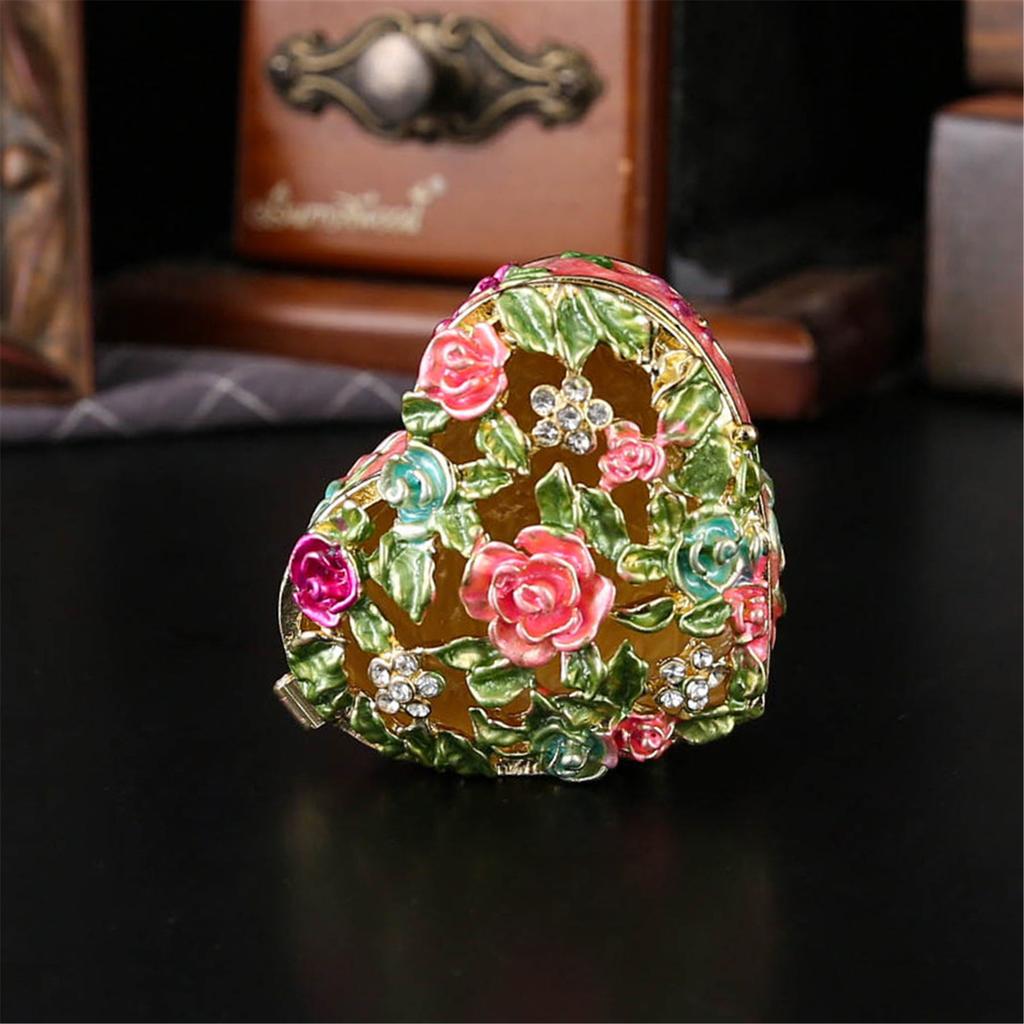 Vintage Enamel Floral Decorative Jewelry Box Sturdy Zinc Alloy Construction With Secure Storage Compartments
