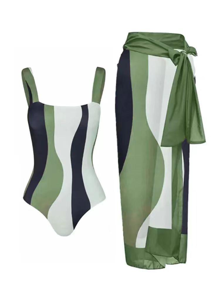 European & American Conservative Bikini Swimsuit Set with Sun Protection Gauze Skirt for Women - Perfect for Beach Vacations & Hot Springs