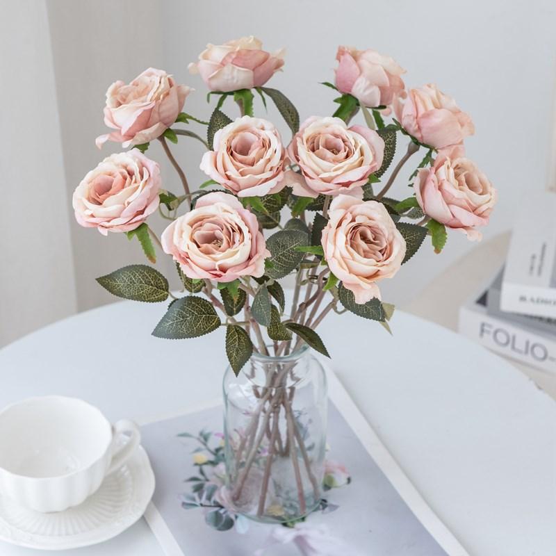 Artificial Flowers Silk Roses Bouquet For Wedding Home Table Decor Manual Flowers Arrangements Vase Filling Decorative Products