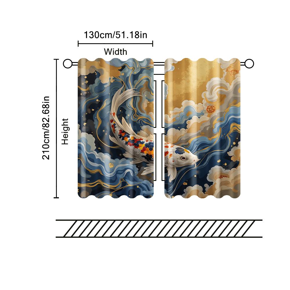 2 pcs   filtering curtains (excluding rods   non-movable   without batteries) Japanese Koi for use in bedrooms and living rooms